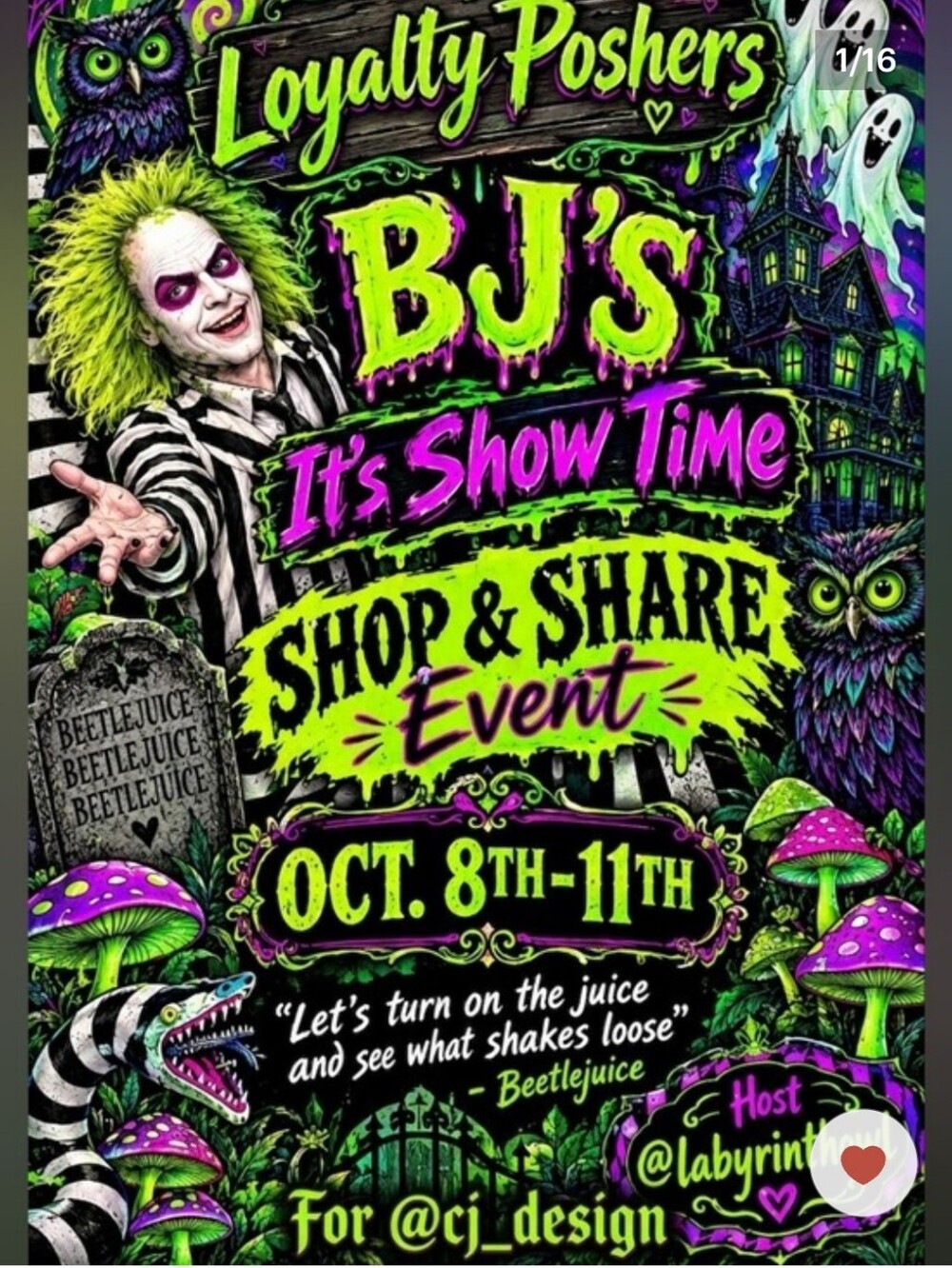 Coach Neon Green & Purple Beetlejuice-Themed Event Poster
